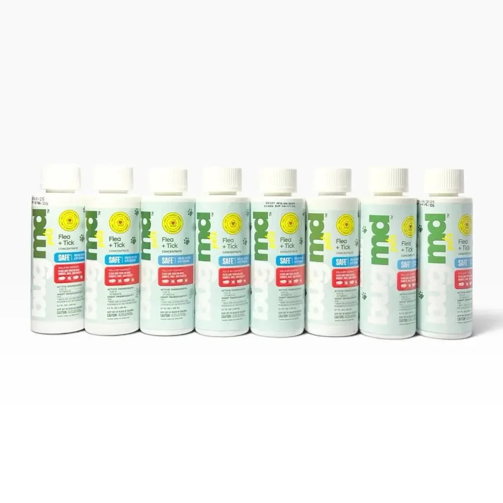 BugMD Pets Flea/Tick Concentrate for Dogs 3.7oz - Set of 8 New Expiration 2028